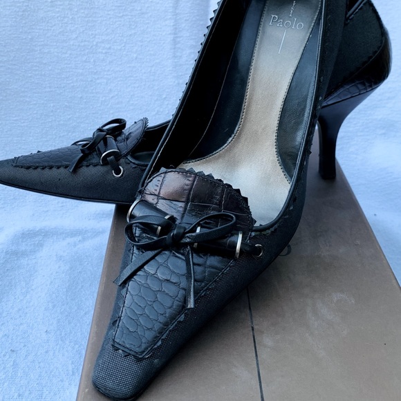 Cute “Dixie-CL” línea Paolo size 9.5 heels, black croc trim with dark grey upper - Picture 3 of 7